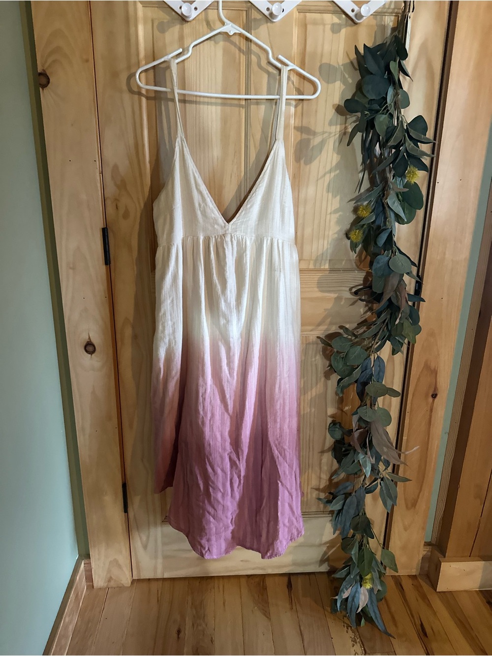 Hem & Thread Ivory to Pink Ombre Spaghetti Strap Dress coastal cottage core
